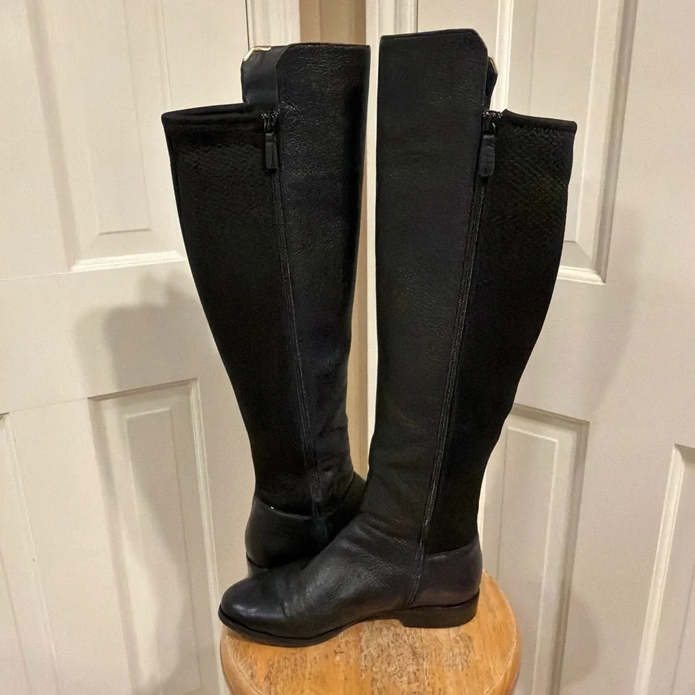 Cole Haan Womens Black Leather Tall Riding Boots W00214 Mixed Media Stretch 8B